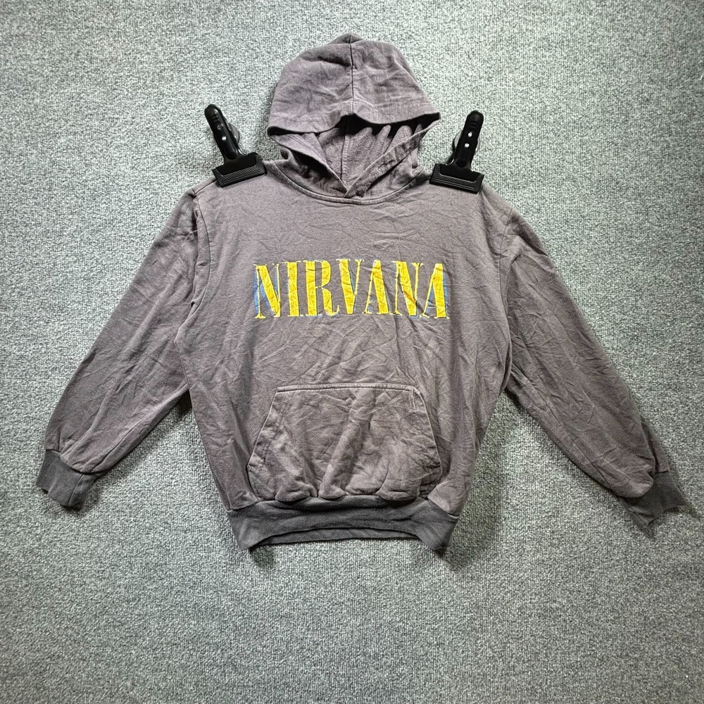 Nirvana Hoodie Mens M Brown Graphic Print Cotton Fleece-Lined Casual Performance